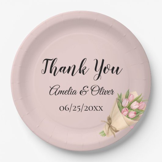 Elegant Pink Tulips Bouquet Wedding Papieren Bordje (Voorkant)