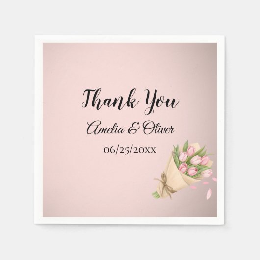 Elegant Pink Tulips Bouquet Wedding Servet (Voorkant)