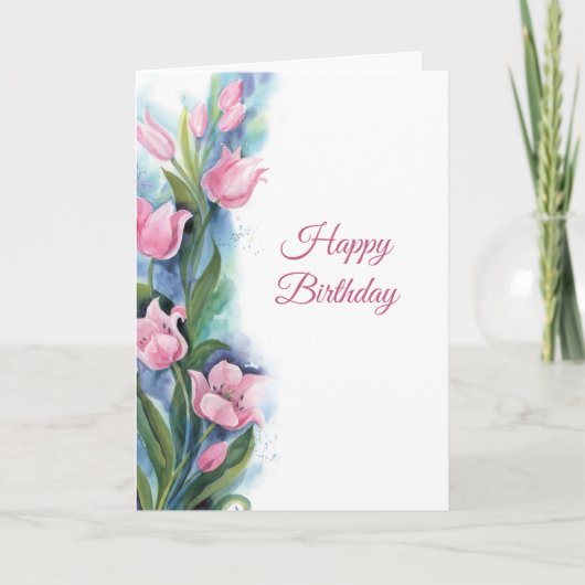Elegant Pink Tulips Floral Birthday Kaart (Voorkant)