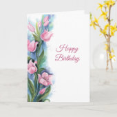 Elegant Pink Tulips Floral Birthday Kaart (Gele Bloem)
