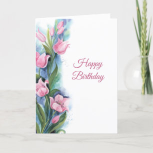 Elegant Pink Tulips Floral Birthday Kaart