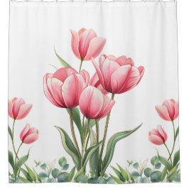 Elegant Pink Tulips Floral Mother's Day Gift  Douchegordijn