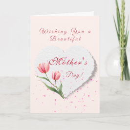 Elegant Pink Tulips & Paper Heart Mother's Day Kaart