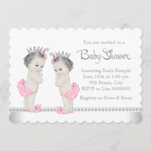 Elegant Pink Twin Girl Baby shower Kaart