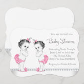 Elegant Pink Twin Girl Baby shower Kaart (Voorkant / Achterkant)