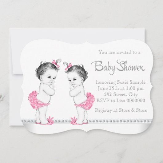 Elegant Pink Twin Girl Baby shower Kaart (Voorkant)