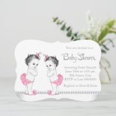 Elegant Pink Twin Girl Baby shower Kaart (Staand voorkant)