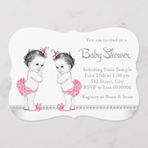 Elegant Pink Twin Girl Baby shower Kaart