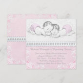 Elegant Pink Twin Girl Baby shower Kaart (Voorkant / Achterkant)