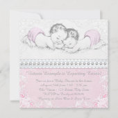 Elegant Pink Twin Girl Baby shower Kaart (Voorkant)