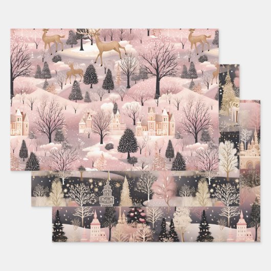 Elegant Pink Village Inpakpapier Vel (Set)