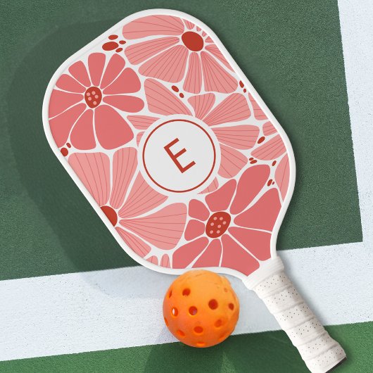 Elegant Pink Vintage Flowers Monogram Pickleball Paddle