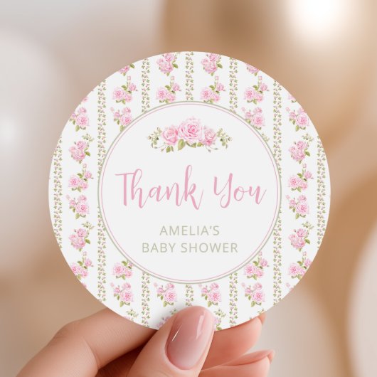Elegant Pink Vintage Rose Thank You Ronde Sticker