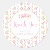 Elegant Pink Vintage Rose Thank You Ronde Sticker (Voorkant)