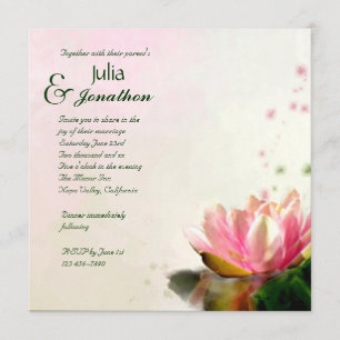 Elegant Pink Water Lily Wedding Invitation Kaart