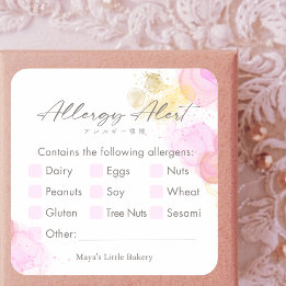 Elegant Pink Watercolor Allergy Alert Vierkante Sticker