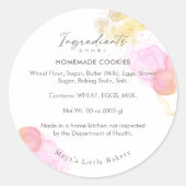 Elegant Pink Watercolor Bakery Ingredient Ronde Sticker (Voorkant)