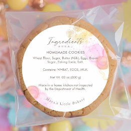 Elegant Pink Watercolor Bakery Ingredient Ronde Sticker
