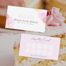 Elegant Pink Watercolor Bakery Loyalty Rewards Visitekaartje