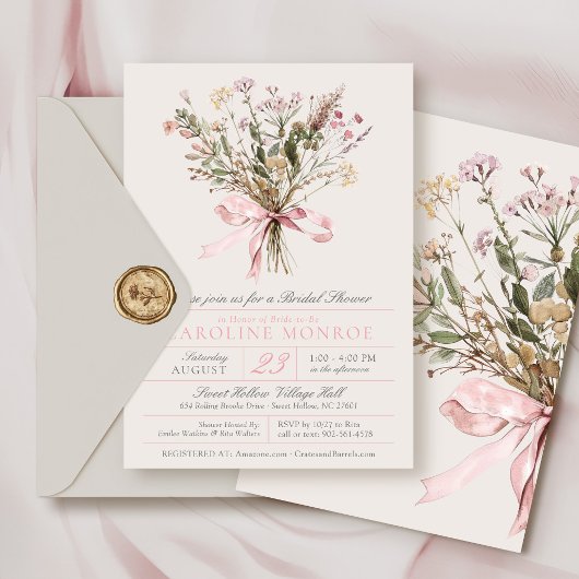 Elegant Pink Watercolor Bow Floral Bridal Shower Kaart