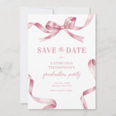 Elegant Pink Watercolor Bow Graduation Save The Date (Voorkant)