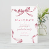 Elegant Pink Watercolor Bow Graduation Save The Date (Staand voorkant)