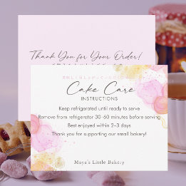 Elegant Pink Watercolor Cake Care Instructions Bedankkaart
