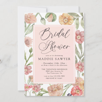 Elegant Pink Watercolor Floral Bridal Shower Kaart