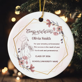 Elegant Pink Watercolor Floral Graduation Keramisch Ornament