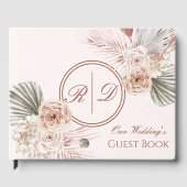Elegant Pink Watercolor Floral Monogram Wedding Gastenboek (Voorkant)