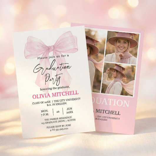 Elegant Pink Watercolor Graduation Party Kaart