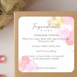 Elegant Pink Watercolor Ingredient Product Vierkante Sticker