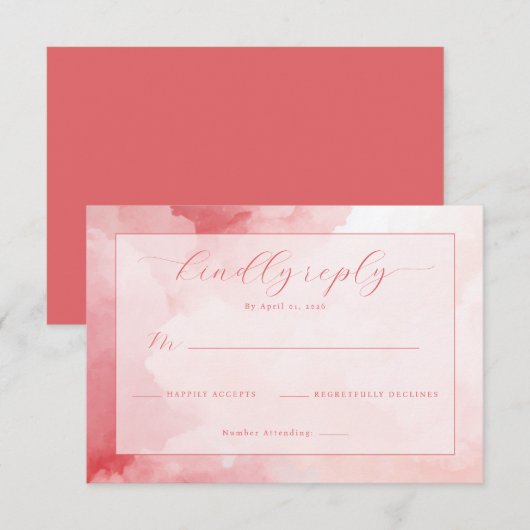 Elegant Pink Watercolor Invite RSVP Kaartje (Voorkant / Achterkant)