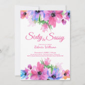 Elegant Pink Waterverf Floral 60e verjaardag Kaart (Voorkant)