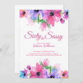 Elegant Pink Waterverf Floral 60e verjaardag Kaart (Voorkant / Achterkant)