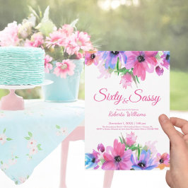 Elegant Pink Waterverf Floral 60e verjaardag Kaart