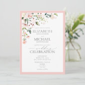 Elegant Pink Waterverf Floral Calligraphy Wedding Kaart (Staand voorkant)