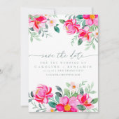 Elegant Pink Waterverf Floral Foto bruiloft Save The Date (Voorkant)