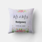 Elegant Pink Waterverf Flower Bouquet Mr & Mrs. Kussen (Achterkant)