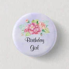 Elegant Pink Waterverf Flower Bunch Birthday Girl Ronde Button 3,2 Cm