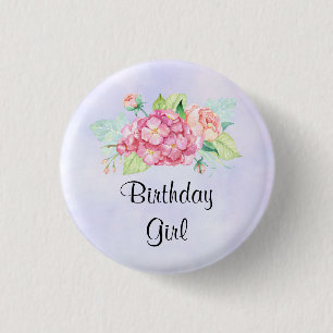 Elegant Pink Waterverf Flower Bunch Birthday Girl Ronde Button 3,2 Cm