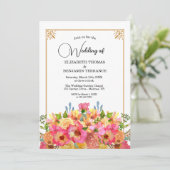 Elegant Pink Waterverf Gold Wedding Kaart (Staand voorkant)