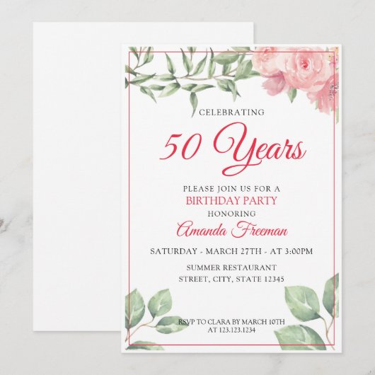 Elegant Pink Waterverf Roos Moeder Verjaardag Kaart (Voorkant / Achterkant)