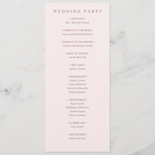 Elegant Pink Wedding Ceremony Outline Programmakaart (Achterkant)