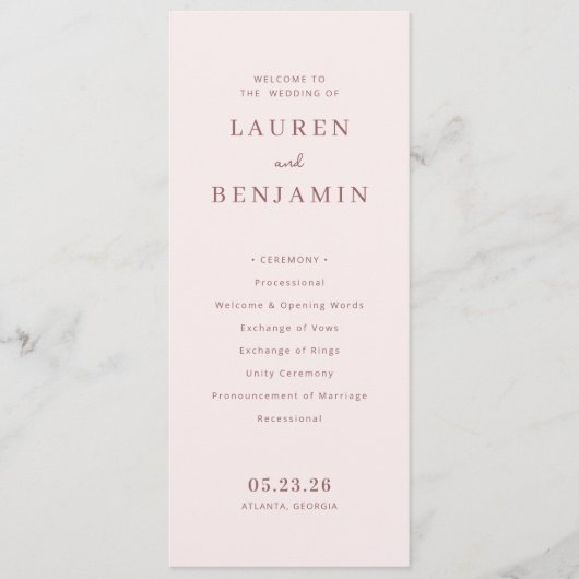 Elegant Pink Wedding Program Programmakaart (Voorkant)