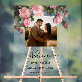 Elegant Pink White 3D Roses Wedding Acryl Bord