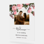 Elegant Pink White 3D Roses Wedding Acryl Bord (Hoek)