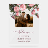 Elegant Pink White 3D Roses Wedding Acryl Bord (Voorkant)