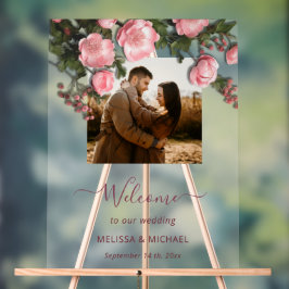 Elegant Pink White 3D Roses Wedding Acryl Bord