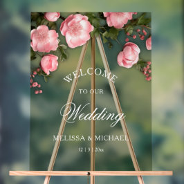 Elegant Pink White 3D Roses Wedding Acryl Bord